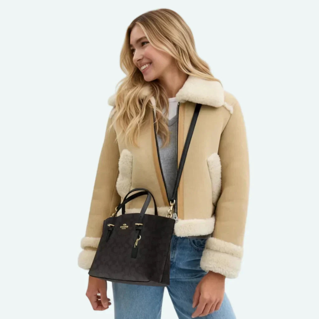 The Mollie Tote Bag 25 In Signature Canvas - Walnut/Black